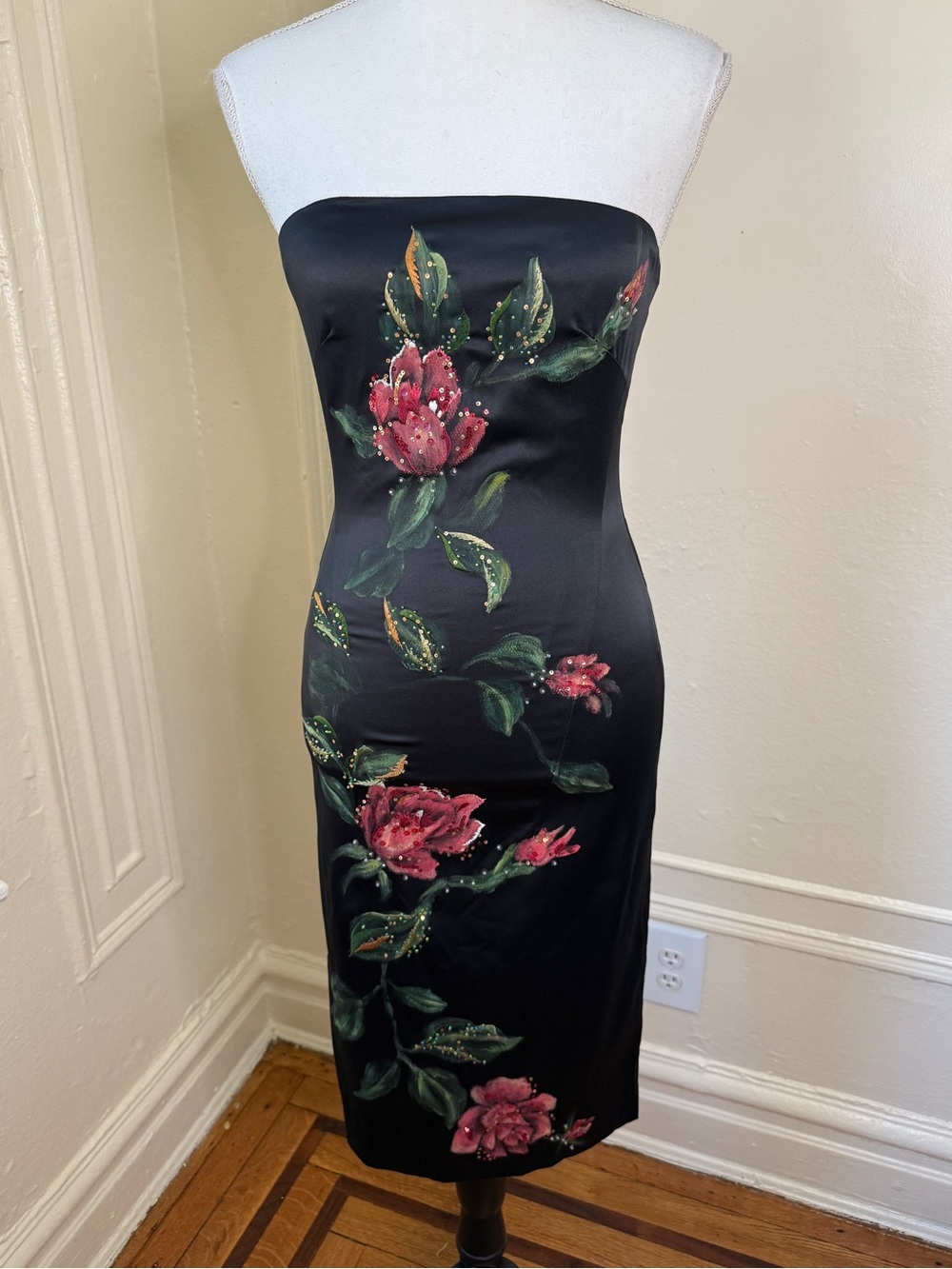 Y2K Designer Mandalay Bodycon Whimsigoth Hand-Painted and Beaded Prom Dress